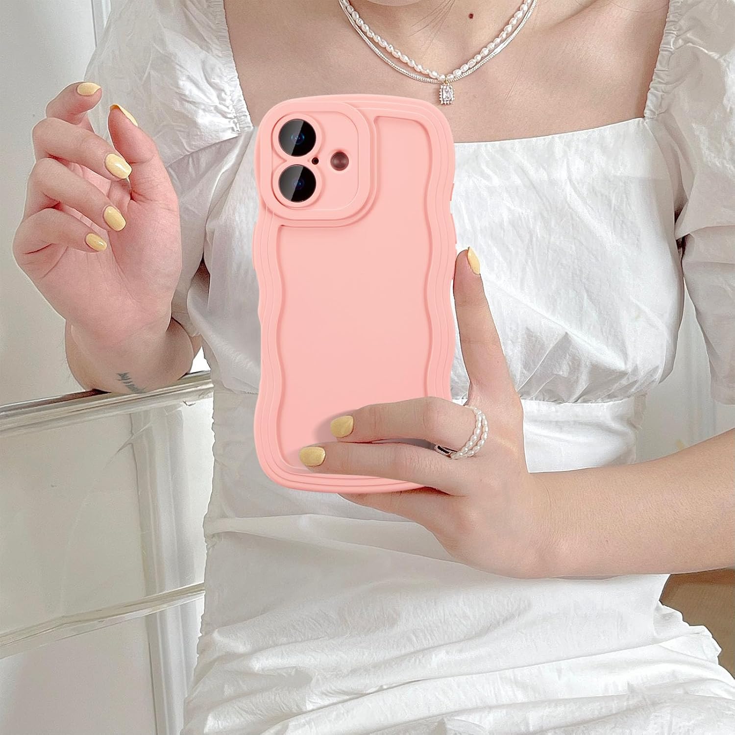 Detalle de UEEBAI Hülle für iPhone 16 – Rosa, Wellen-Design, Ultra Dünn & Stoßfest