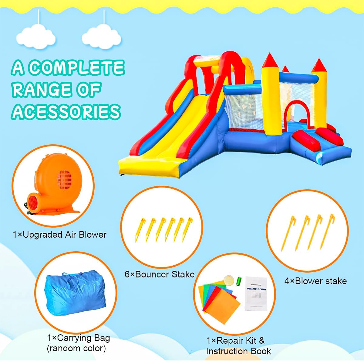 Thumbnail 6 de Ballsea Castello gonfiabile con scivolo – parco giochi gonfiabile per interni ed esterni (375x305x195 cm)
