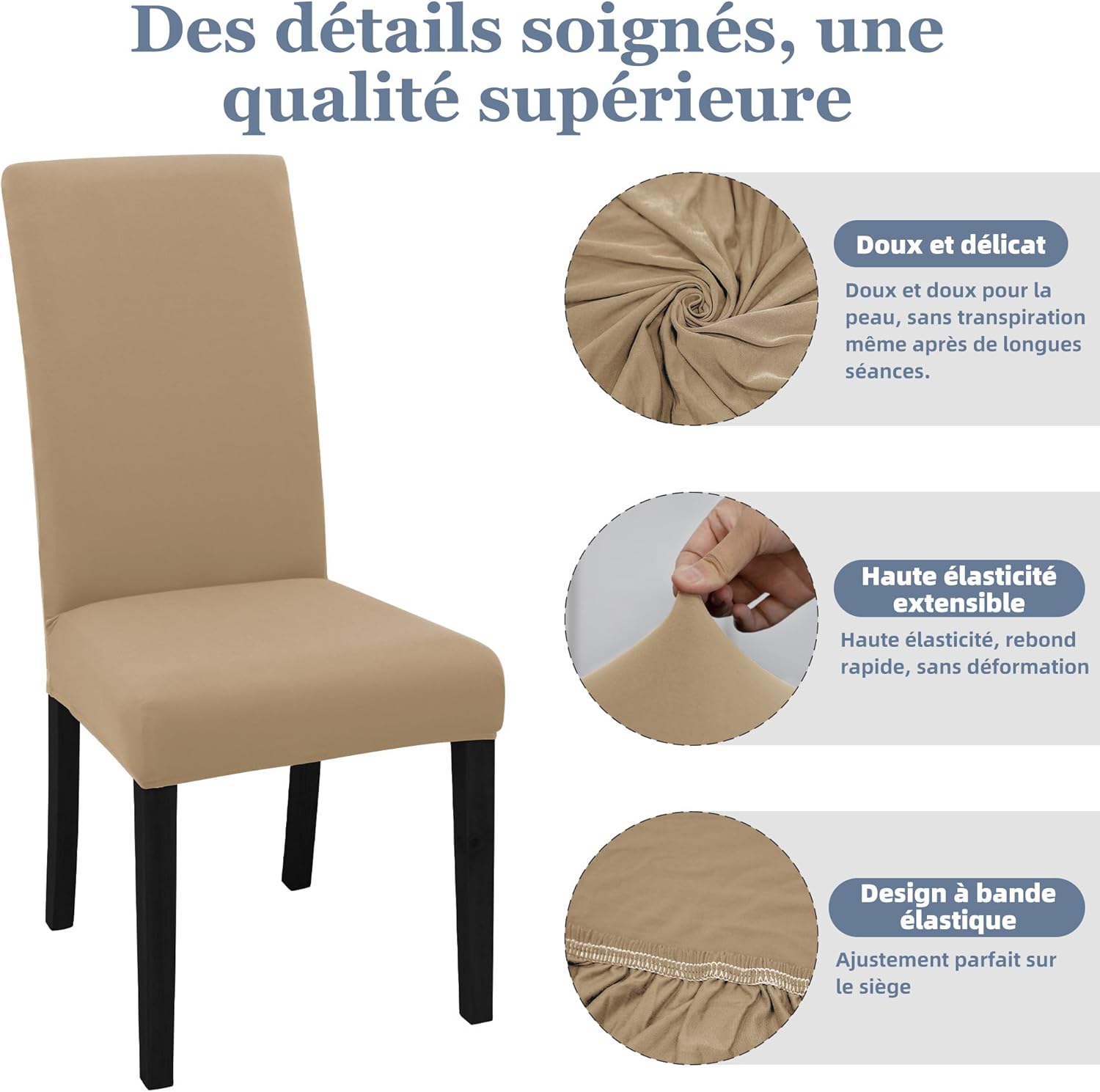 Detalle de SUKAIKEQA housse de chaise haute élastique Jacquard (lot de 4/6/8) – Kaki