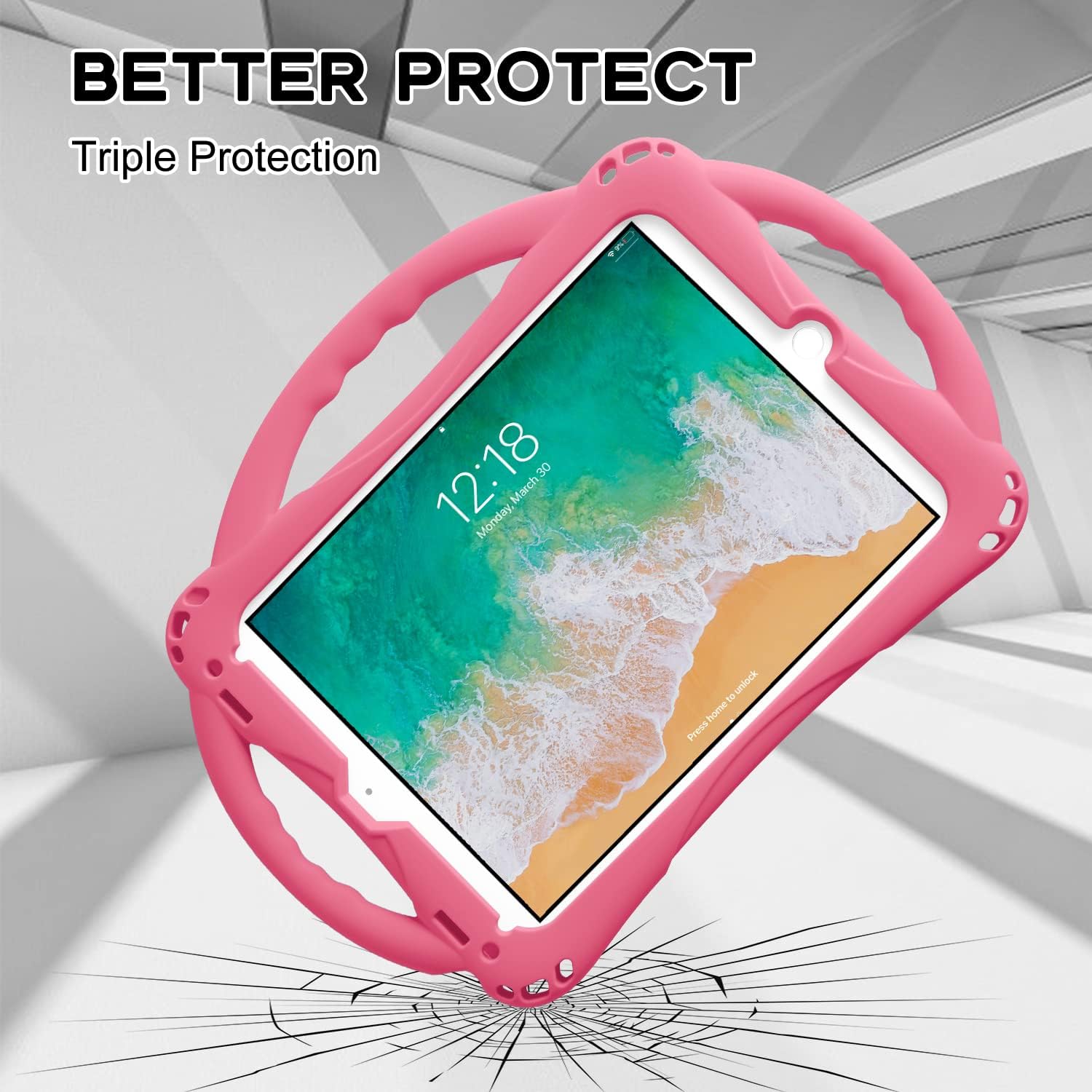 Detalle de TopEsct Kids Case for 9.7-inch iPads (6th/5th Gen, Air 1st/2nd Gen, Pro 2016) with Built-in Kickstand, Handle and Strap – Pink