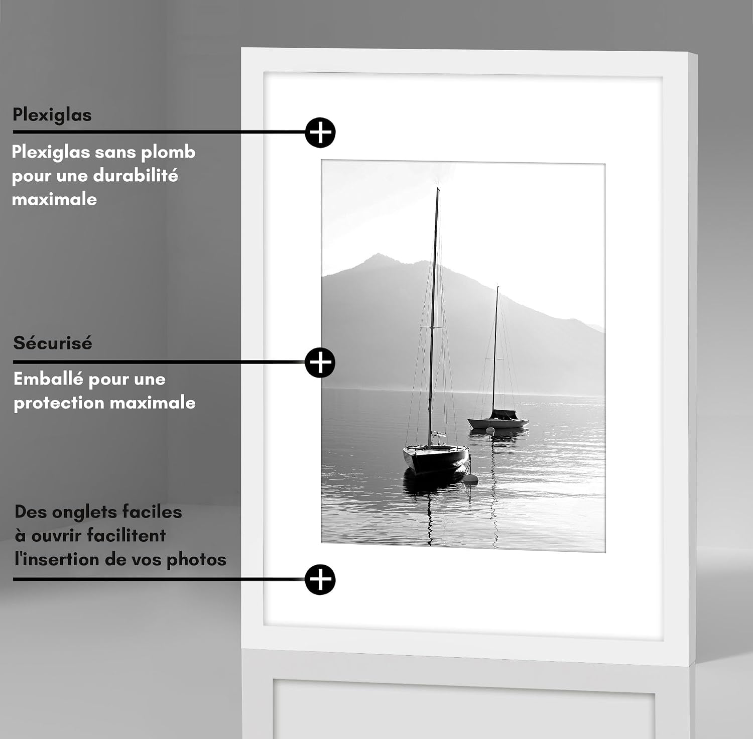 Detalle de Americanflat Cadre Photo 30x40 cm Blanc – Lot de 5 cadres muraux à affichage polyvalent