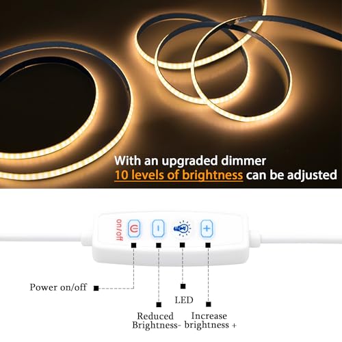 Detalle de Kimuwote Tira LED COB 3 m USB 5 V, 960 LED, 3000 K, atenuable y fácil de instalar