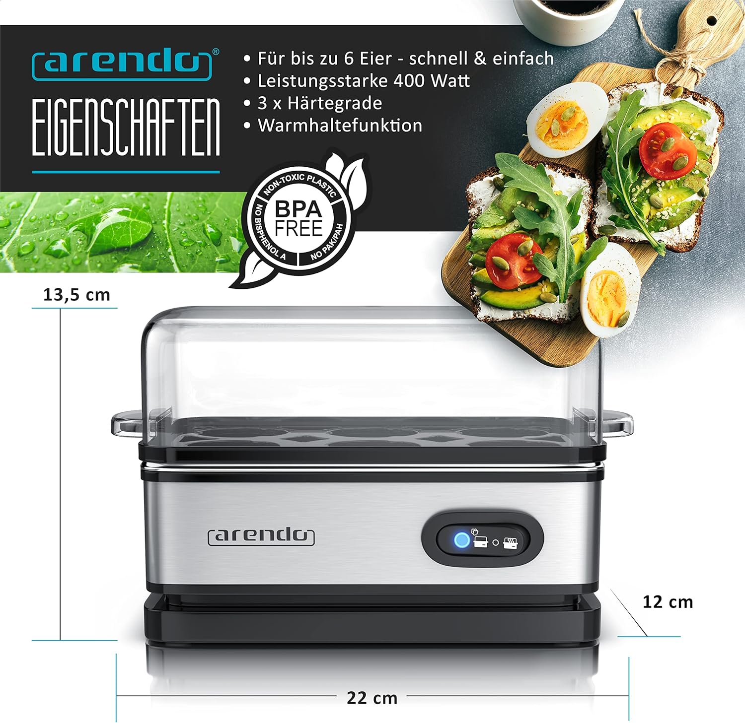 Thumbnail 1 de Arendo Eierkocher 6 Eier, 400 W Edelstahl