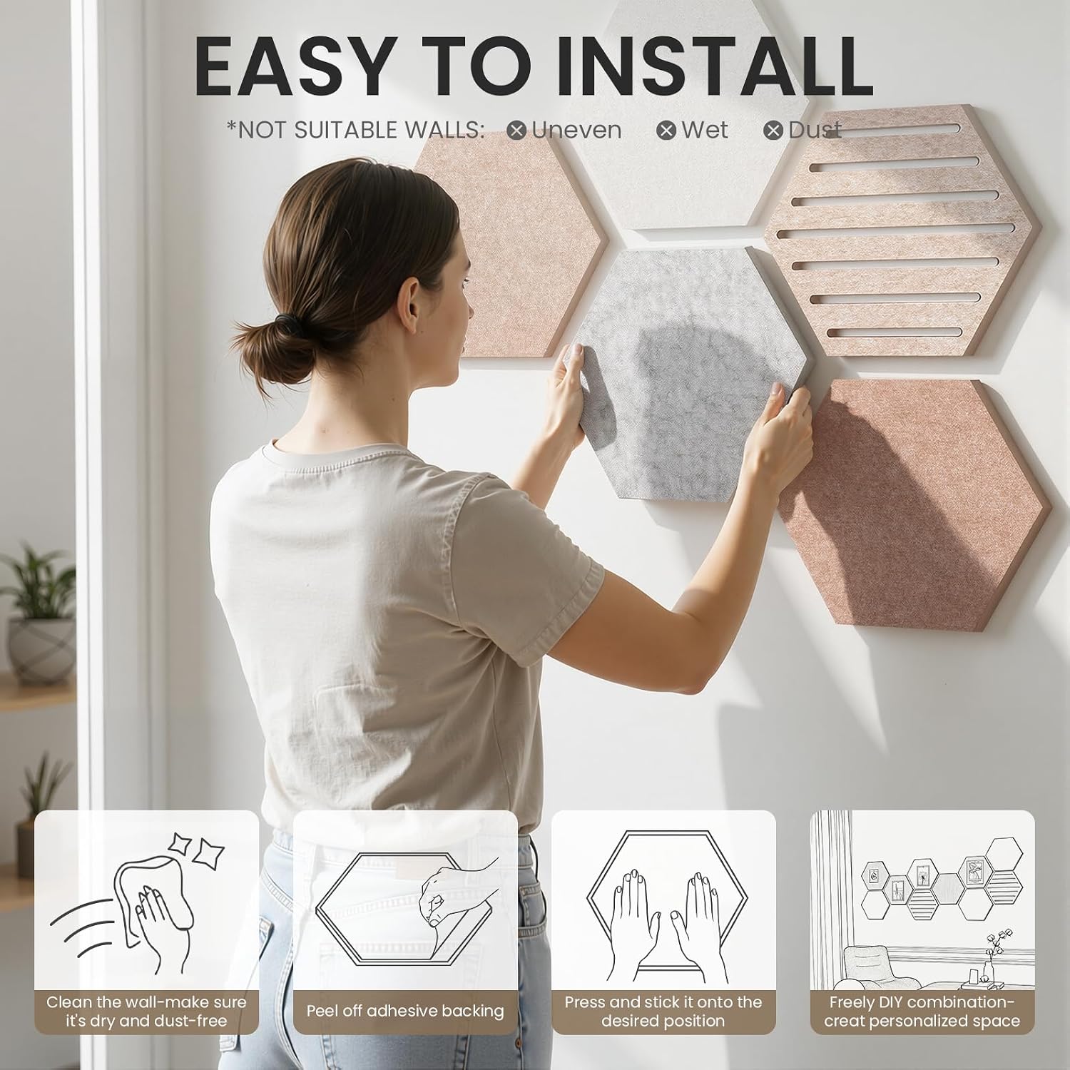 Thumbnail 6 de Kciplab Hexagon Felt Bulletin Board Tiles, 10-Pack with 25 Push Pins