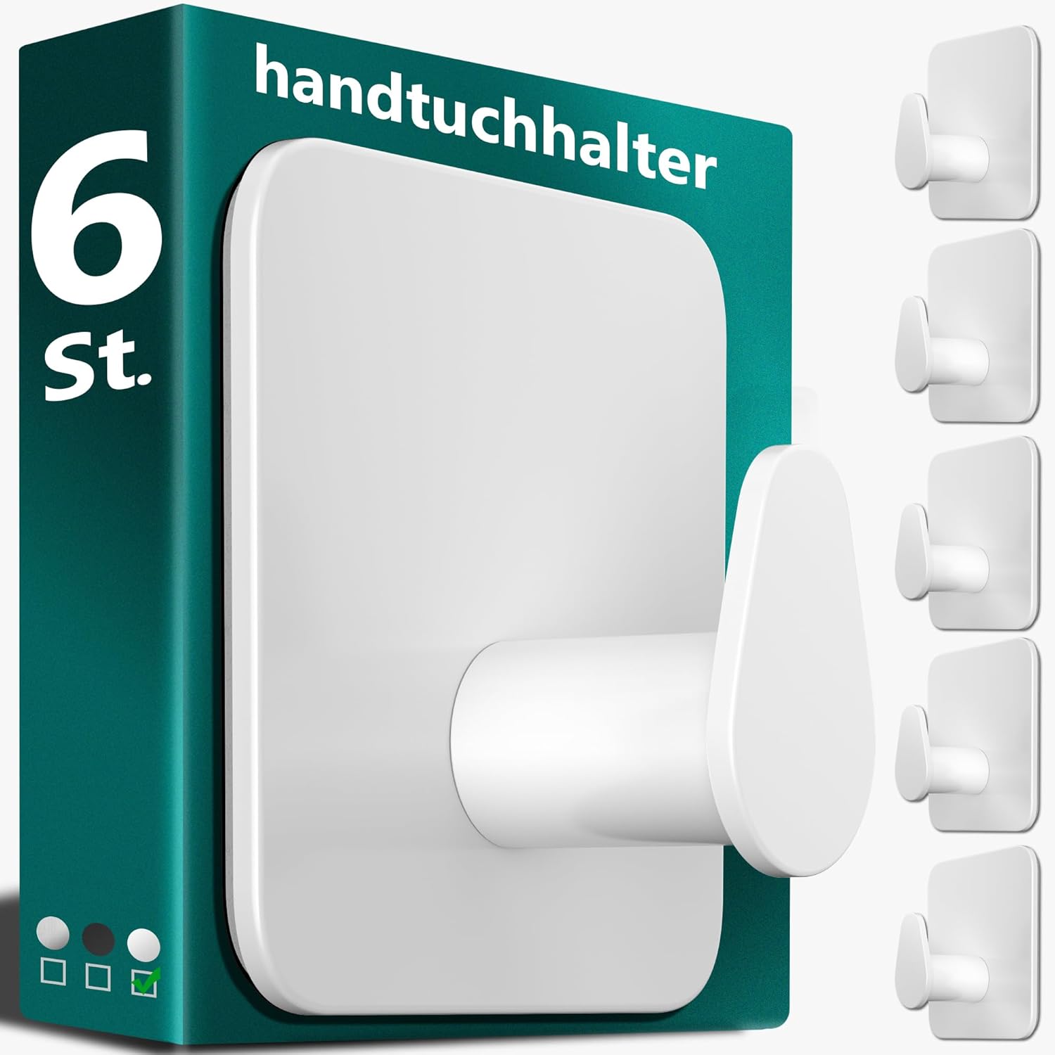 Detalle de 4smile Handtuchhalter ohne Bohren – 6er-Set, weiß, Edelstahl-V2A