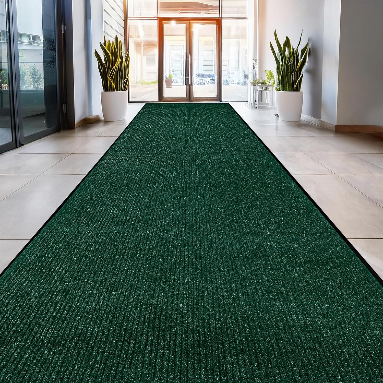 Detalle de LuxUrux Striped Green 4 x 10 Feet Door Mat, Waterproof, Low-Profile Runner