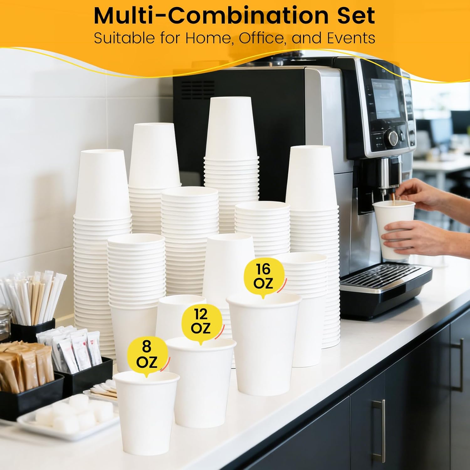 Detalle de Biotakeware 12 oz Paper Coffee Cups, 100 Pack — Sturdy, Leak-Resistant, BPA-Free