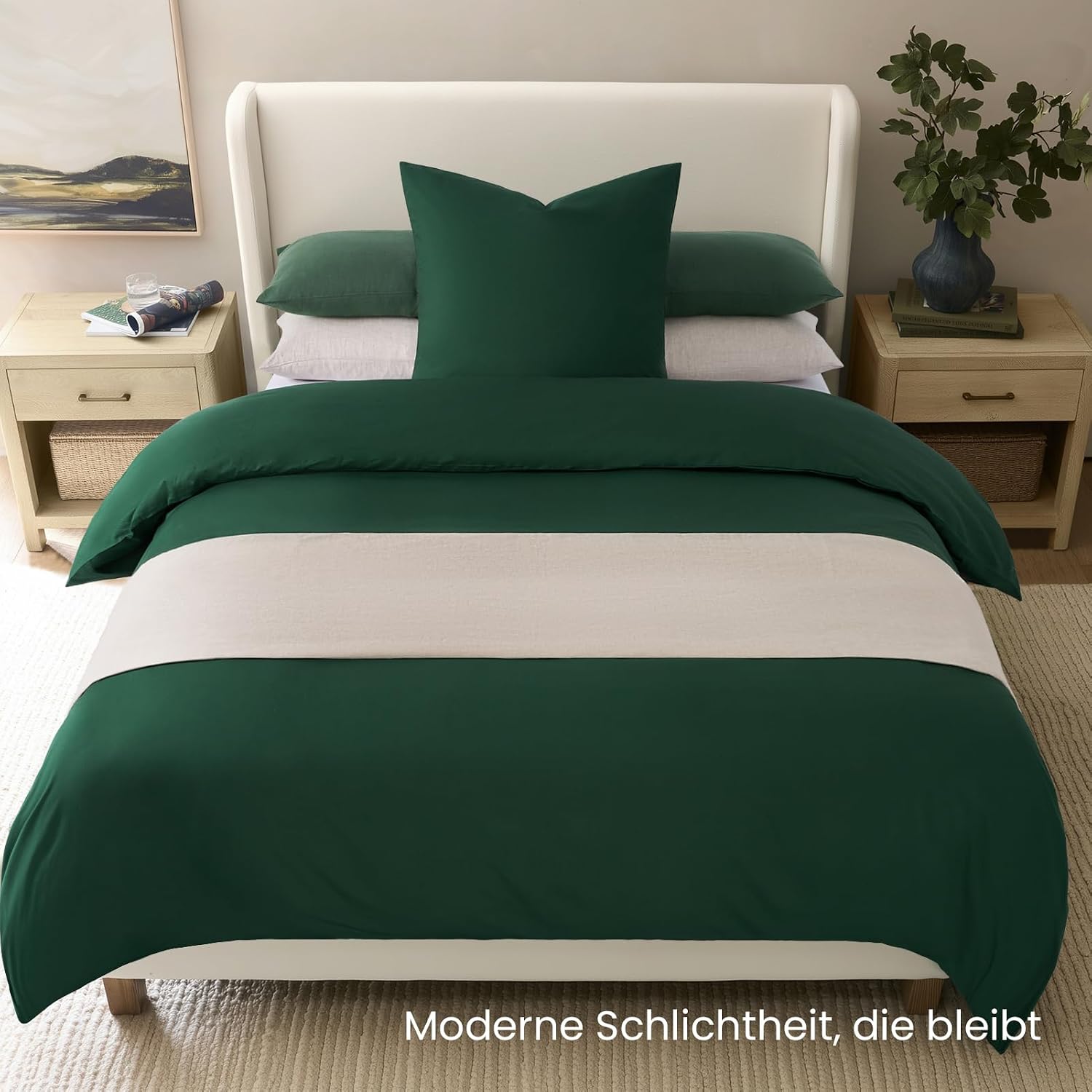 Thumbnail 1 de Duvetnova Bettwäsche 135x200 Baumwolle Grün, 4-teilig (2 Bettbezüge + 2 Kissenbezüge 80x80) mit Reißverschluss