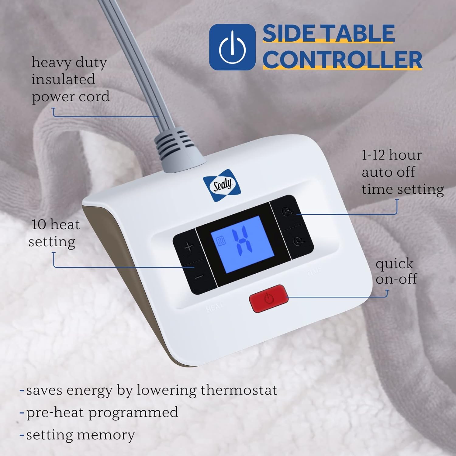Detalle 2 de Sealy KTHB-QATVS-T Electric Heated Blanket, Twin Flannel and Sherpa