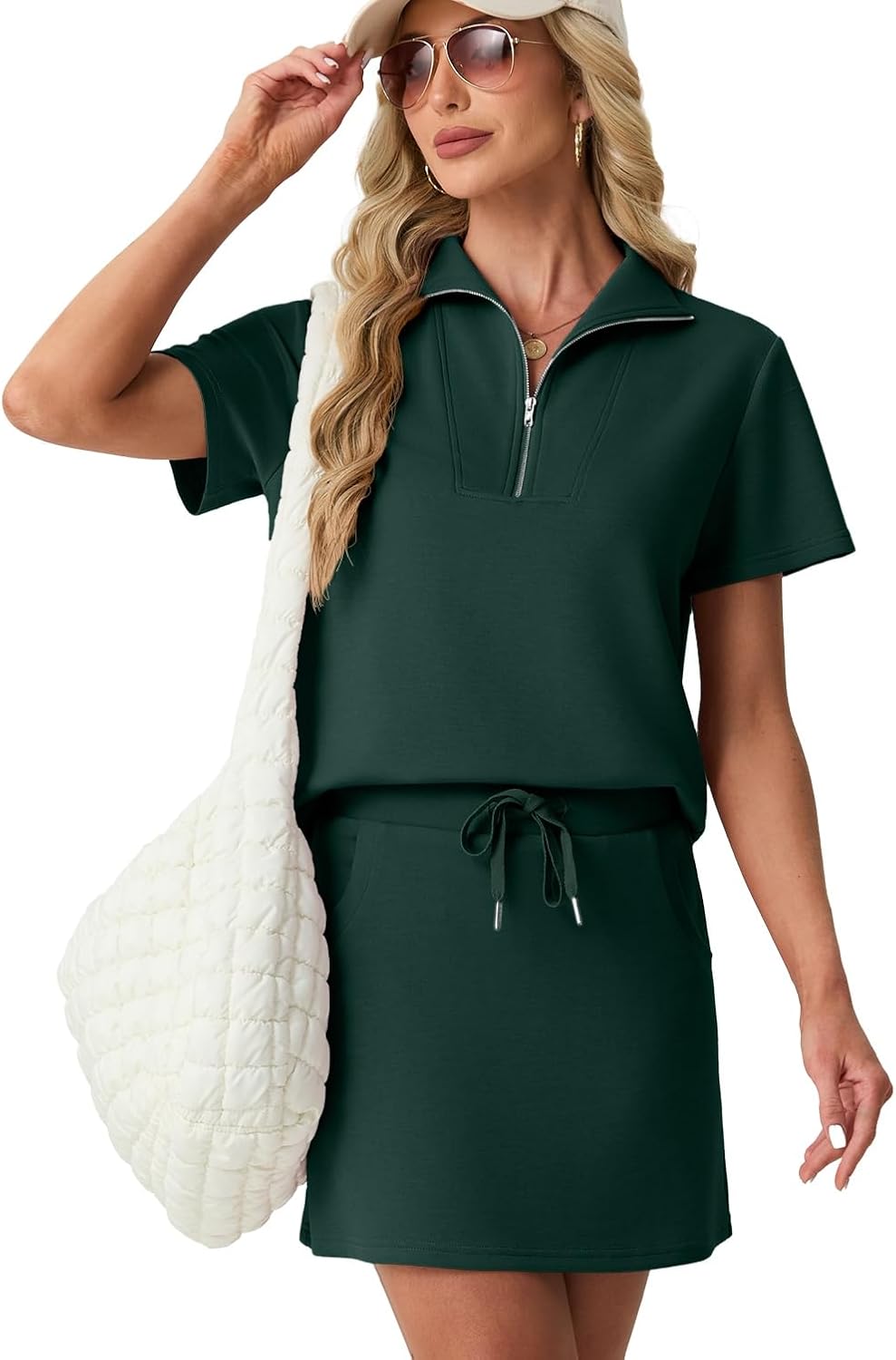 Thumbnail 6 de GRECERELLE Women's Summer 2 Piece Skort Set: Half Zip Top with Pocketed Tennis Skirt