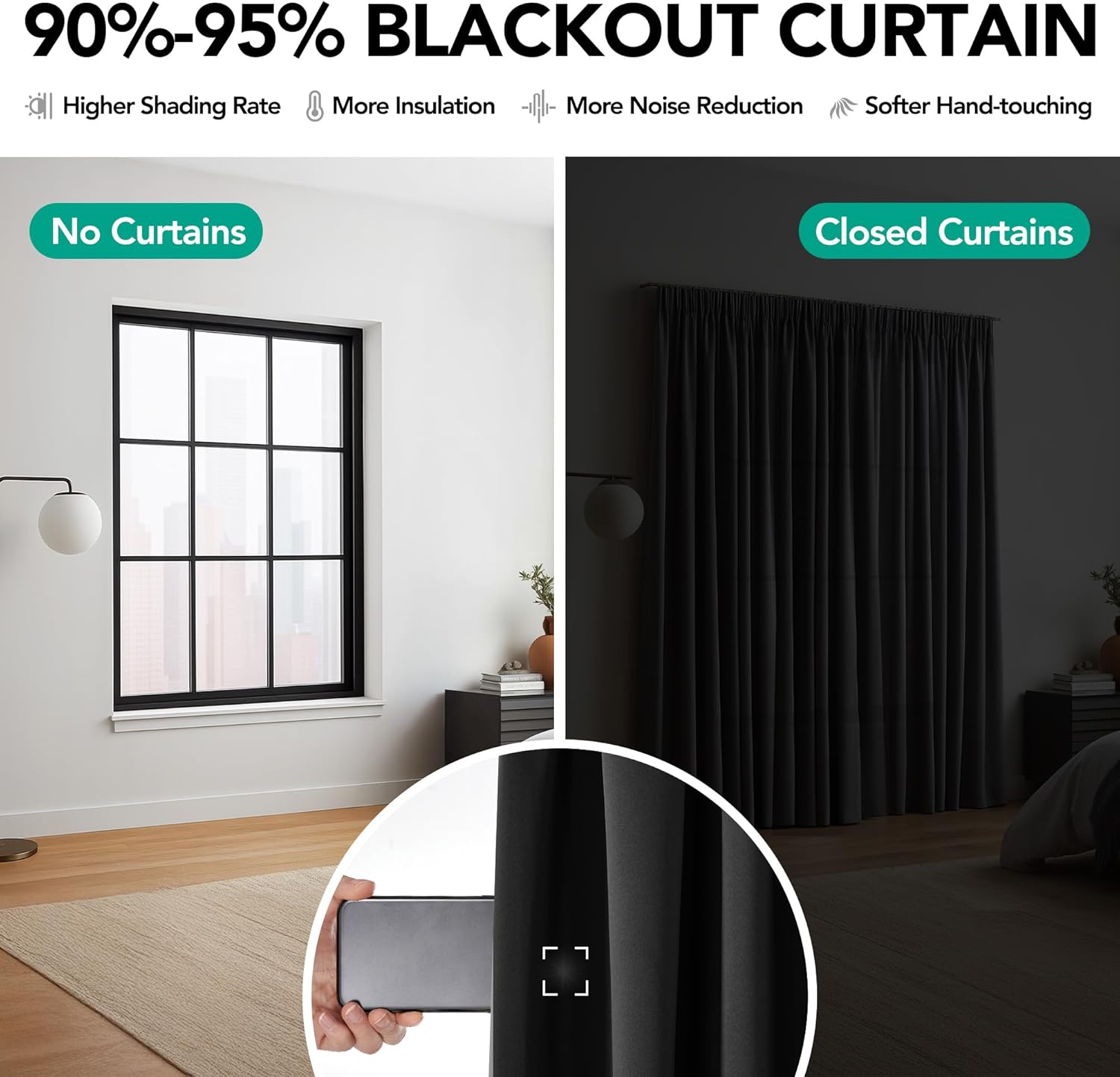 Thumbnail 4 de Deconovo Thermogardinen mit Blickdichtem Kräuselband – 245 x 300 cm, Schwarz (1 Stück)