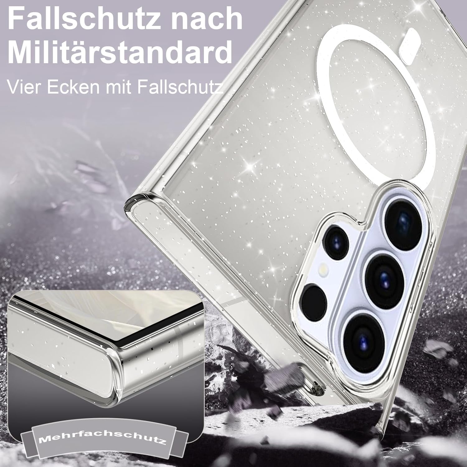 Detalle de Glitzer Hülle für Samsung Galaxy S26 Ultra – MagSafe kompatible, transparente Glitter-Schutzhülle