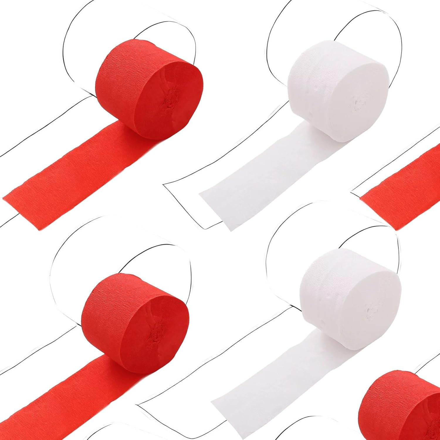 Thumbnail 2 de Vsosfiza 6 Rollen Kreppband Rot & Weiß (25m x 4,5cm) – Partydekoration für Sportevents, Geburtstage, Hochzeiten
