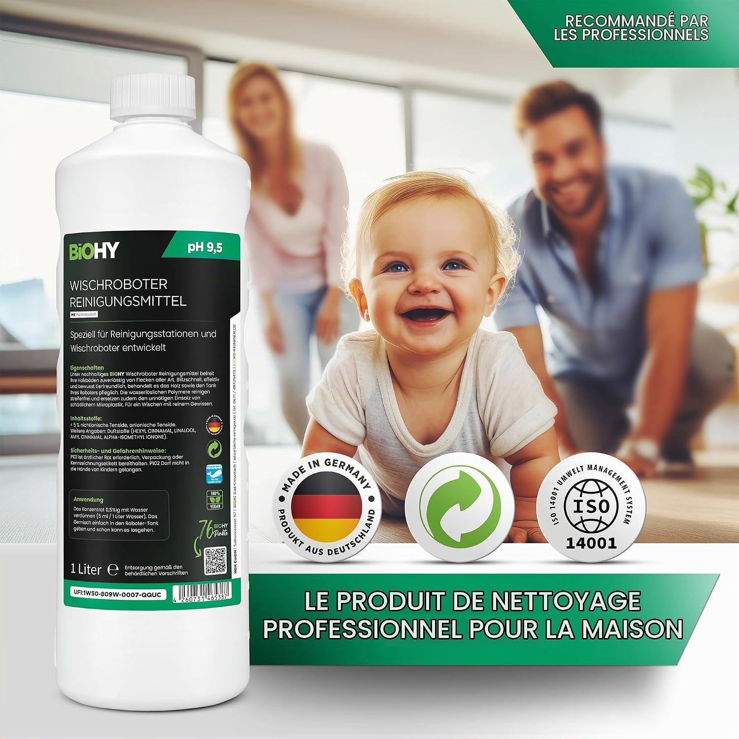 Detalle 1 de BIOHY geconcentreerde dweilrobotreiniger, laag schuim, lentegeur, 9 x 1 l