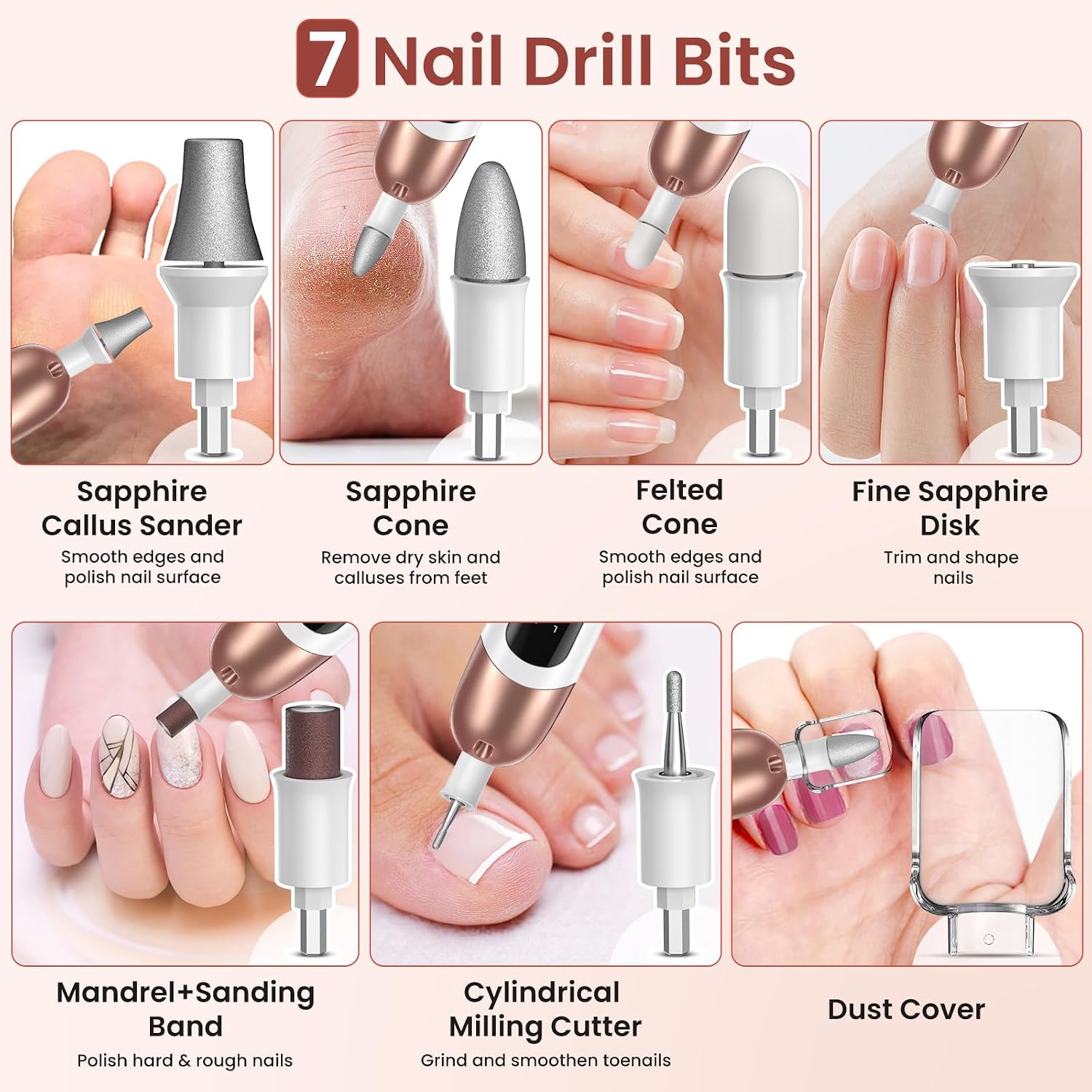 Thumbnail 6 de Maniküre-Pediküre Set Nagelfräser kabellos 6 Aufsätze 10 Geschwindigkeiten
