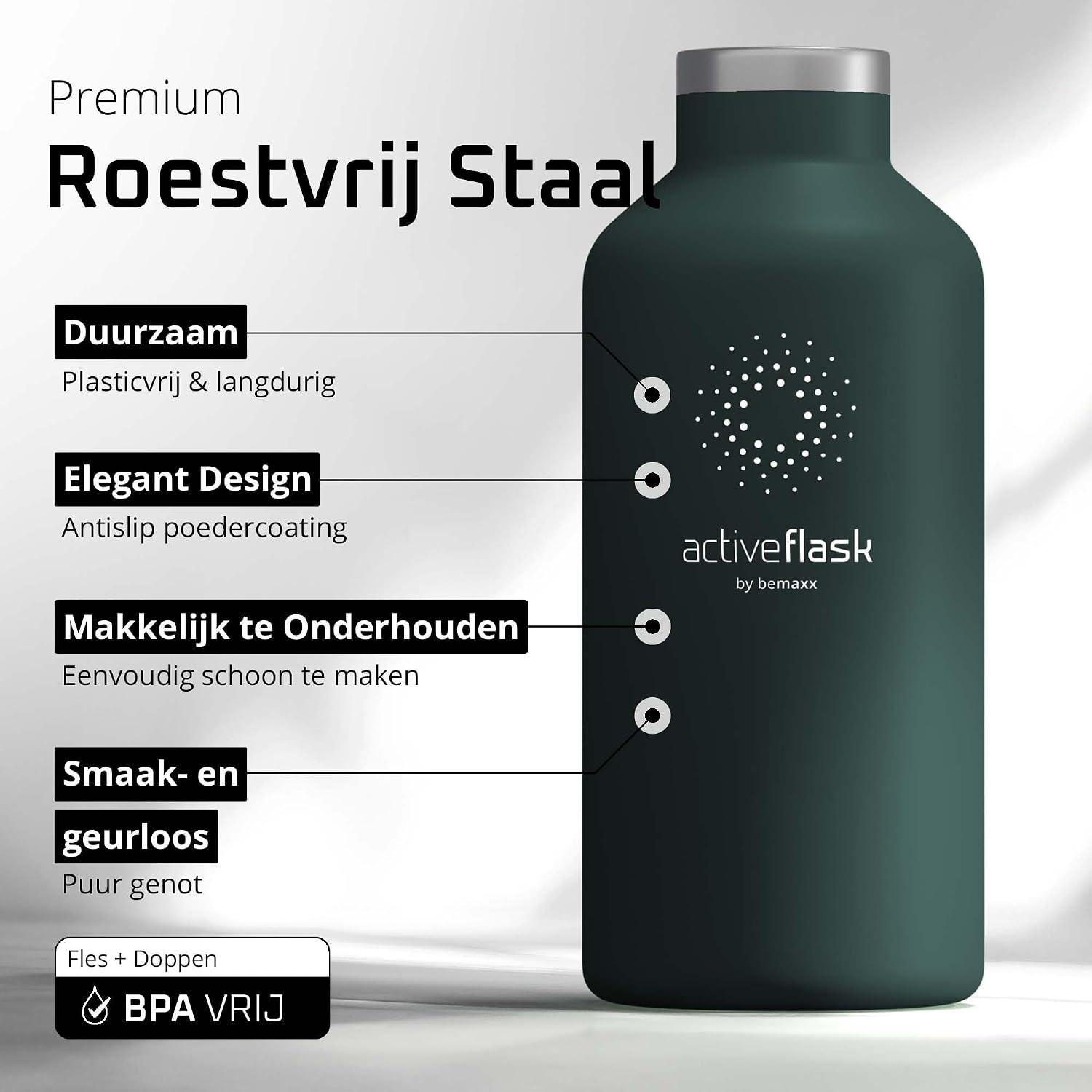 Detalle de BeMaxx 1BE13-SMB-GRN32 ACTIVE FLASK thermosfles, 950 ml, 3 drinkdoppen