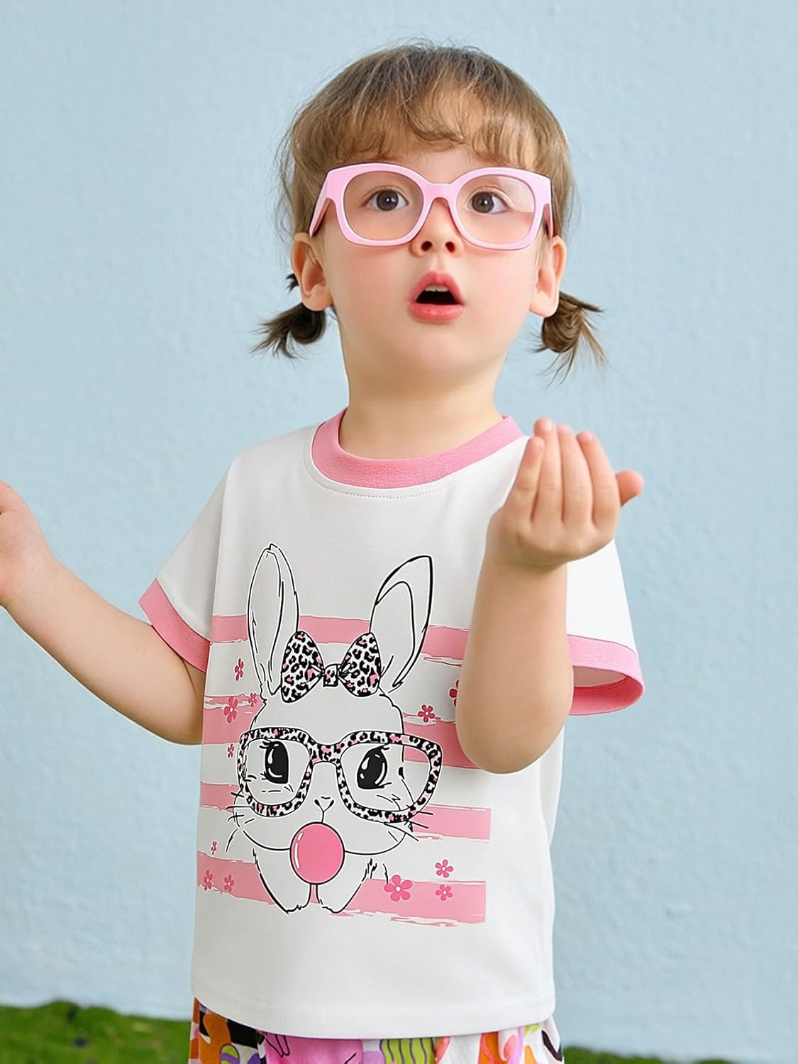 Detalle de Girls Bunny Shirts: 100% Cotton Short Sleeve Easter Tee for 2–7 Years