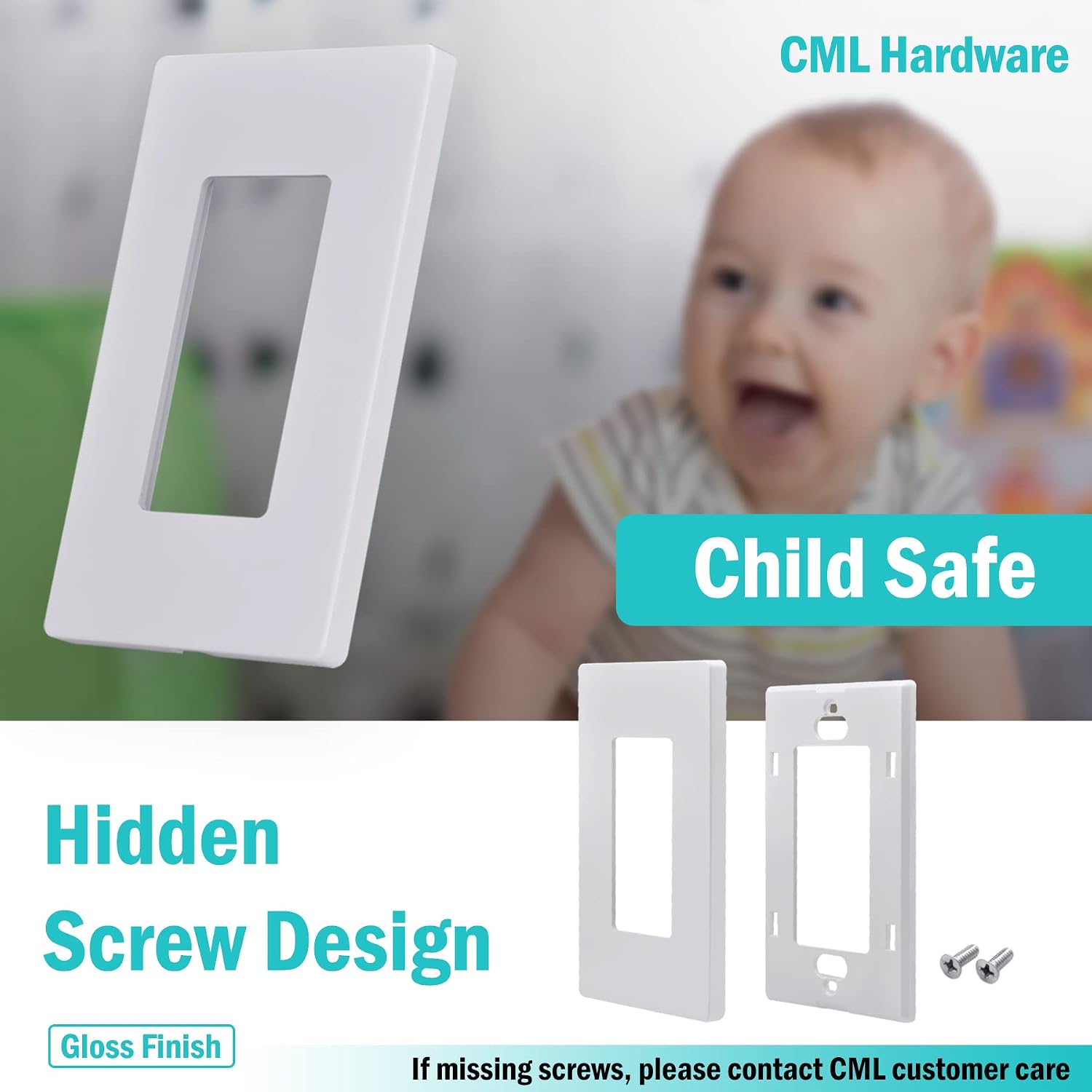 Detalle de CML Hardware CSPS-G1-8 Screwless Decorator Wall Plates, Gloss White, 8-Pack