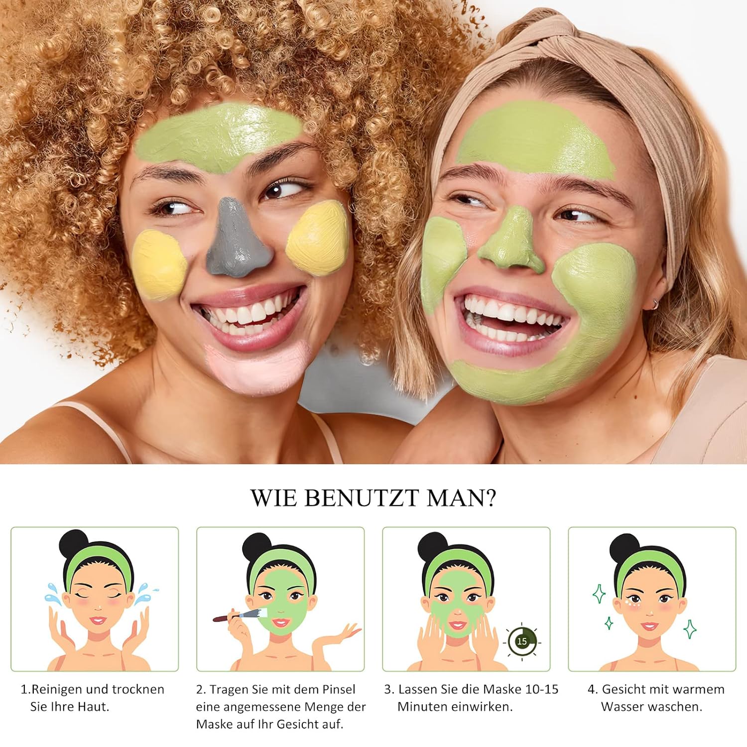 Thumbnail 5 de Ton-Gesichtsmasken-Kit (4-in-1) mit Vitamin-C-Kurkuma-, Totes-Meer-Schlamm-, Grüntee- und Rosentonerde-Maske, 240 g