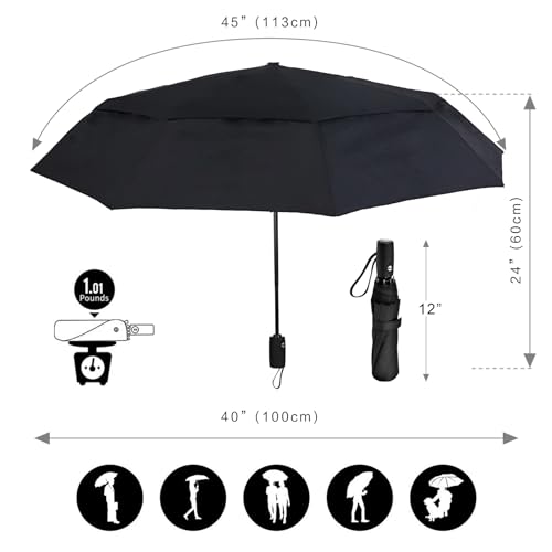 Detalle de AMVUZ Paraguas Plegable de Viaje Compacto Automático a Prueba de Viento (Doble Negro)