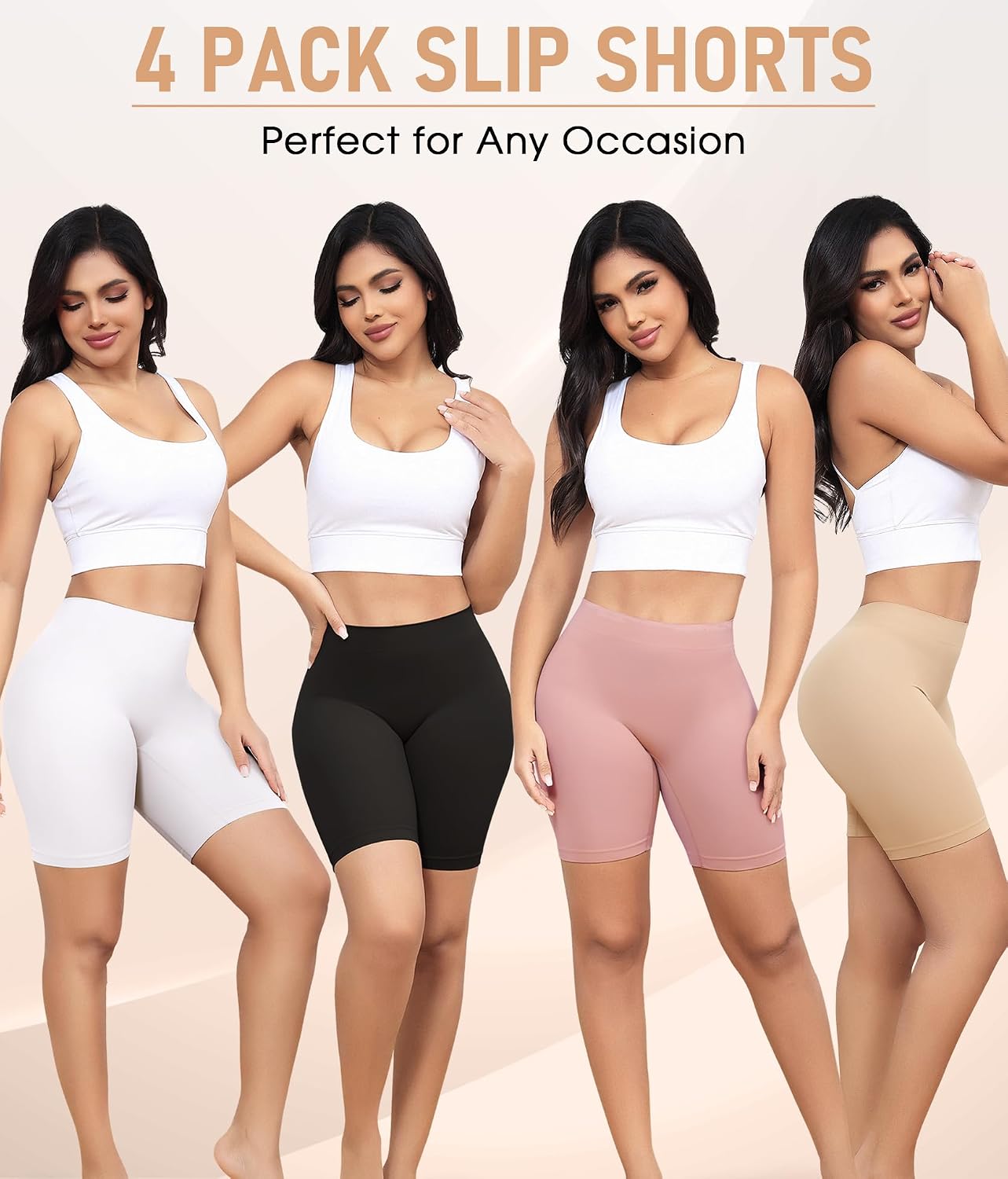 Detalle de Yeblues 4 Pack Slip Shorts for Under Dresses – Seamless, Anti-Chafe, Comfortable Biker Shorts