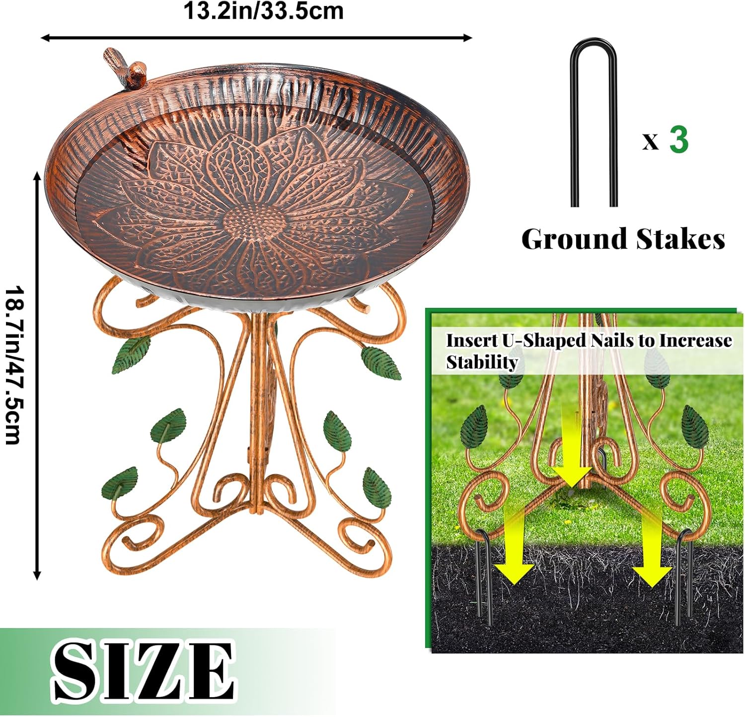 Thumbnail 1 de Gouisalin 13" Metal Bird Bath 18.7" Tall