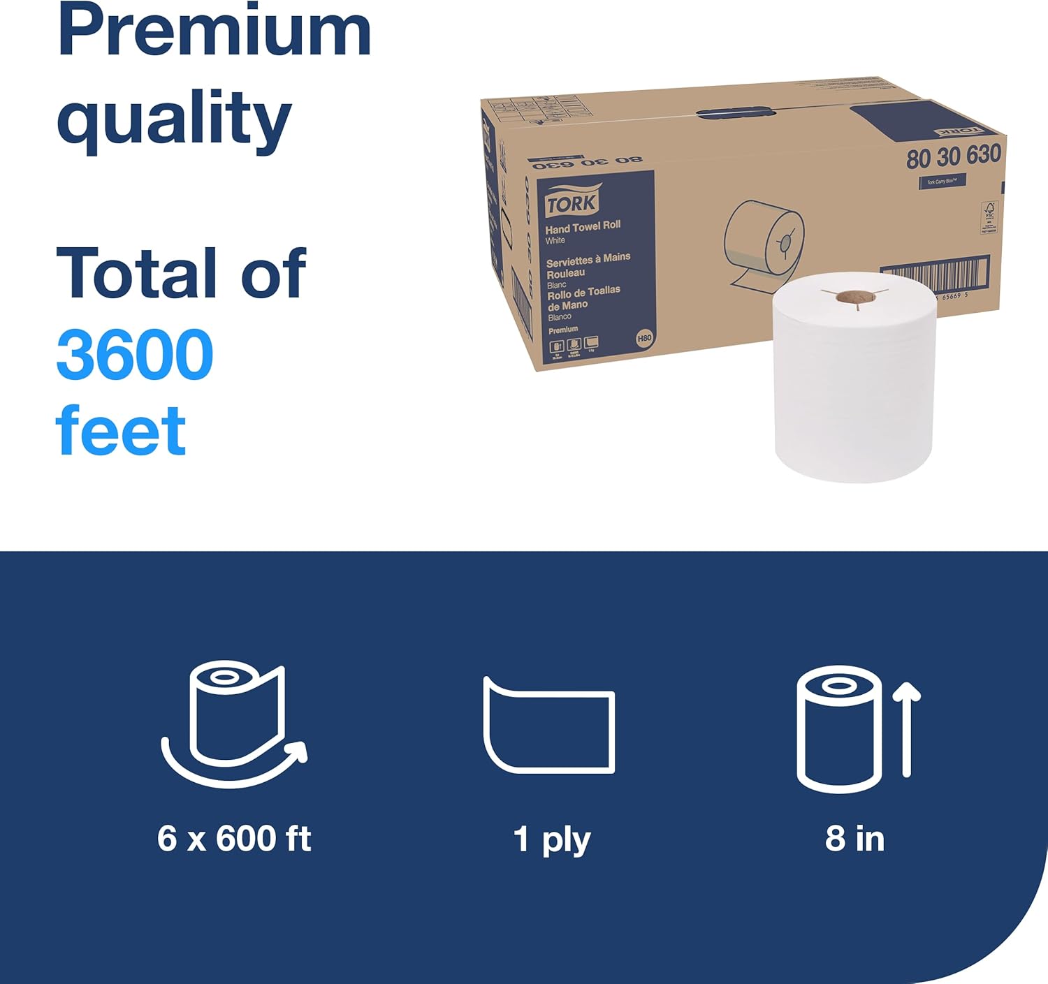 Detalle de Tork Roll Hand Towel White H80 Premium (8030630), 6 rolls