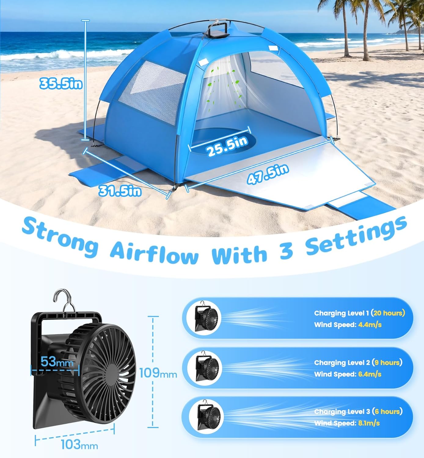 Thumbnail 2 de Dsquu Baby Beach Tent Solar Cooling Fan: All-in-One Sun Shelter for Toddlers