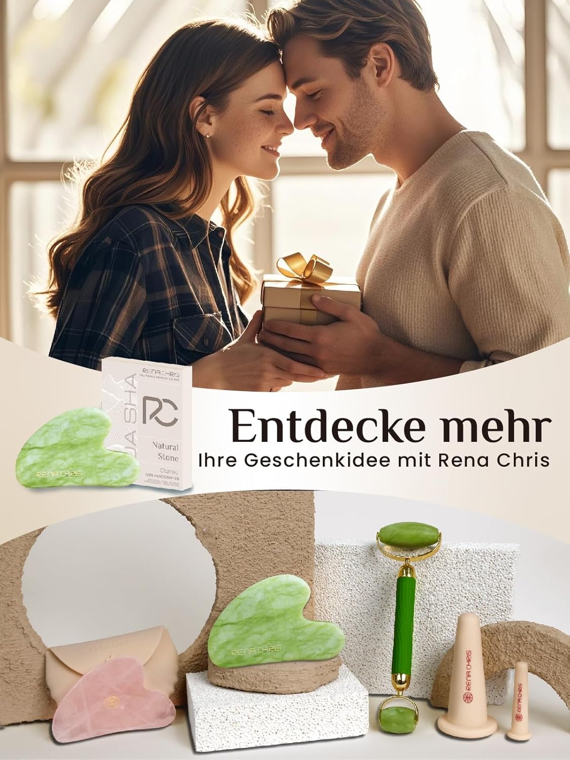 Detalle 2 de Rena Chris Jade Gua Sha Stein aus Xiuyan-Jade (Mintgrün) für Kieferlinie und weniger Gesichtsschwellungen