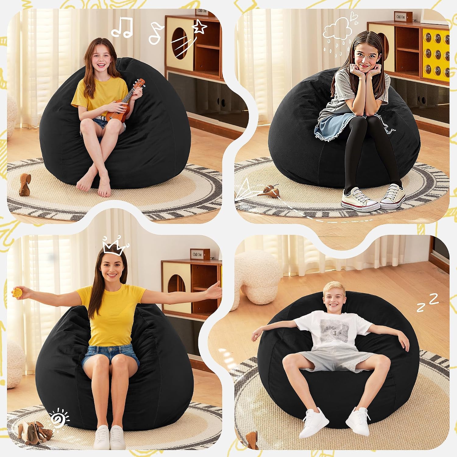 Thumbnail 5 de HABUTWAY YS02-064-BLACK-CA 2-Foot Bean Bag Chair, Black Velvet