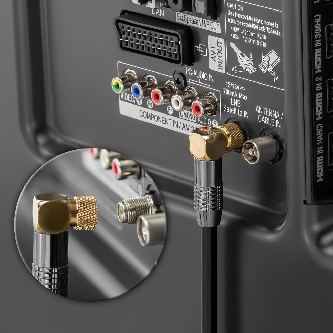 Thumbnail 6 de DELEYCON 1,5 m SAT Antennenkabel Koaxialkabel F-Stecker 90° gewinkelt zu F-Stecker Gerade – HDTV/Full HD/4K, Schwarz