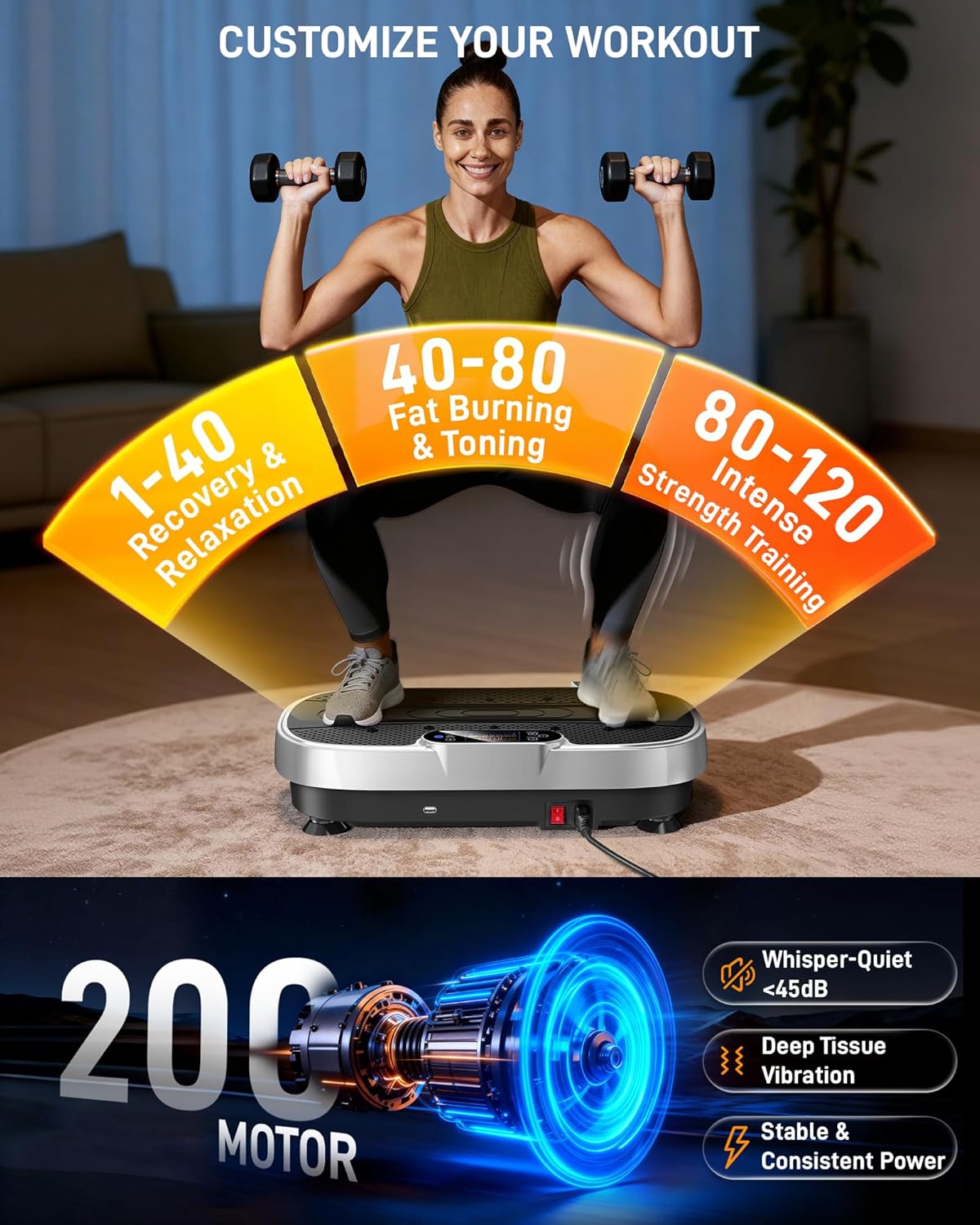 Thumbnail 3 de Renoj vibration plate exercise machine with speaker, adjustable speed, and resistance bands (up to 330 lb)