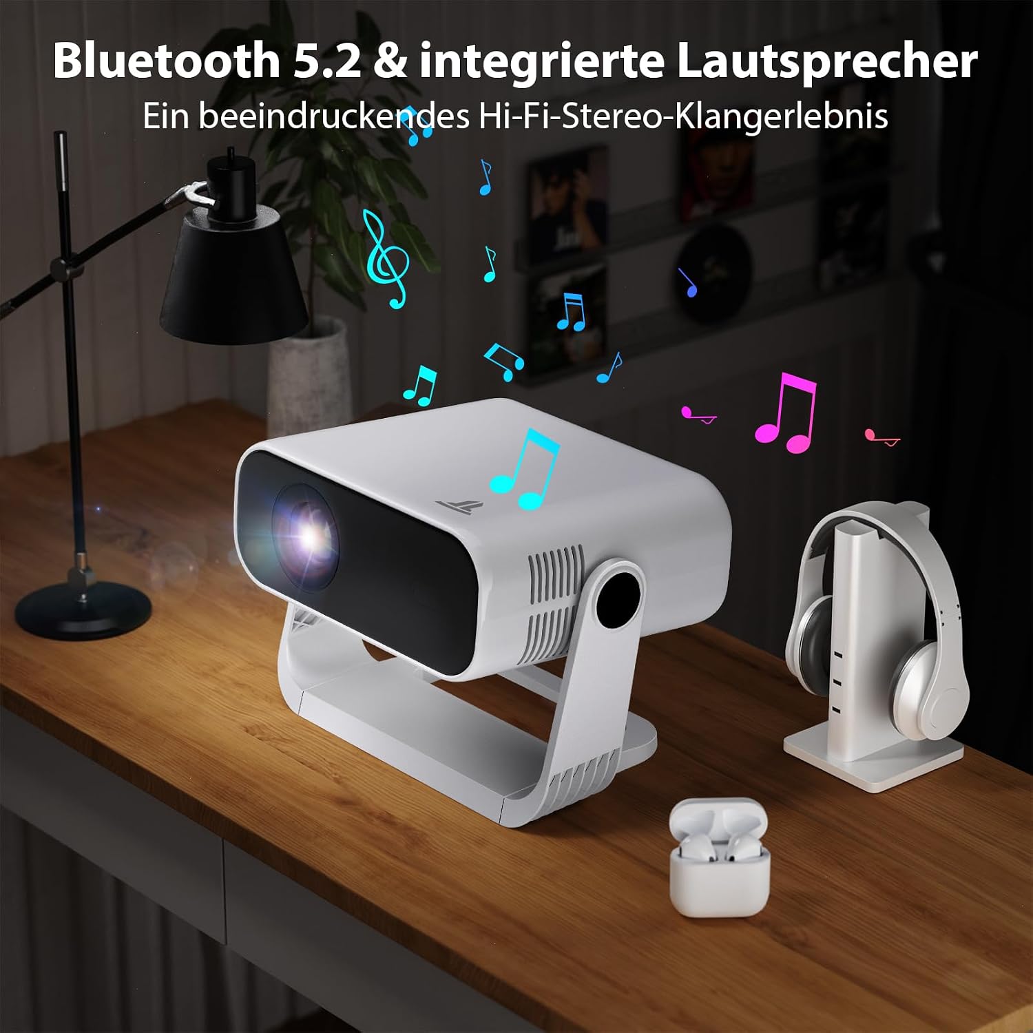 Thumbnail 5 de 2026 Smart Mini Beamer mit Android 14, Full HD 1080p, WiFi 6 & BT 5.2 – integrierte App-Nutzung