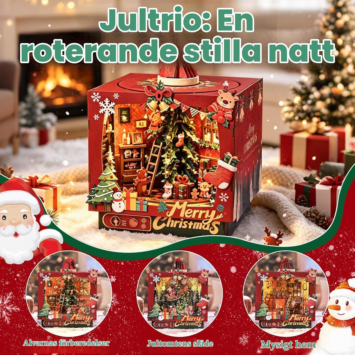 Detalle de BATTREVO Christmas Trio AH01-010/JHT-DIY-033 bokhörnebyggsats i trä