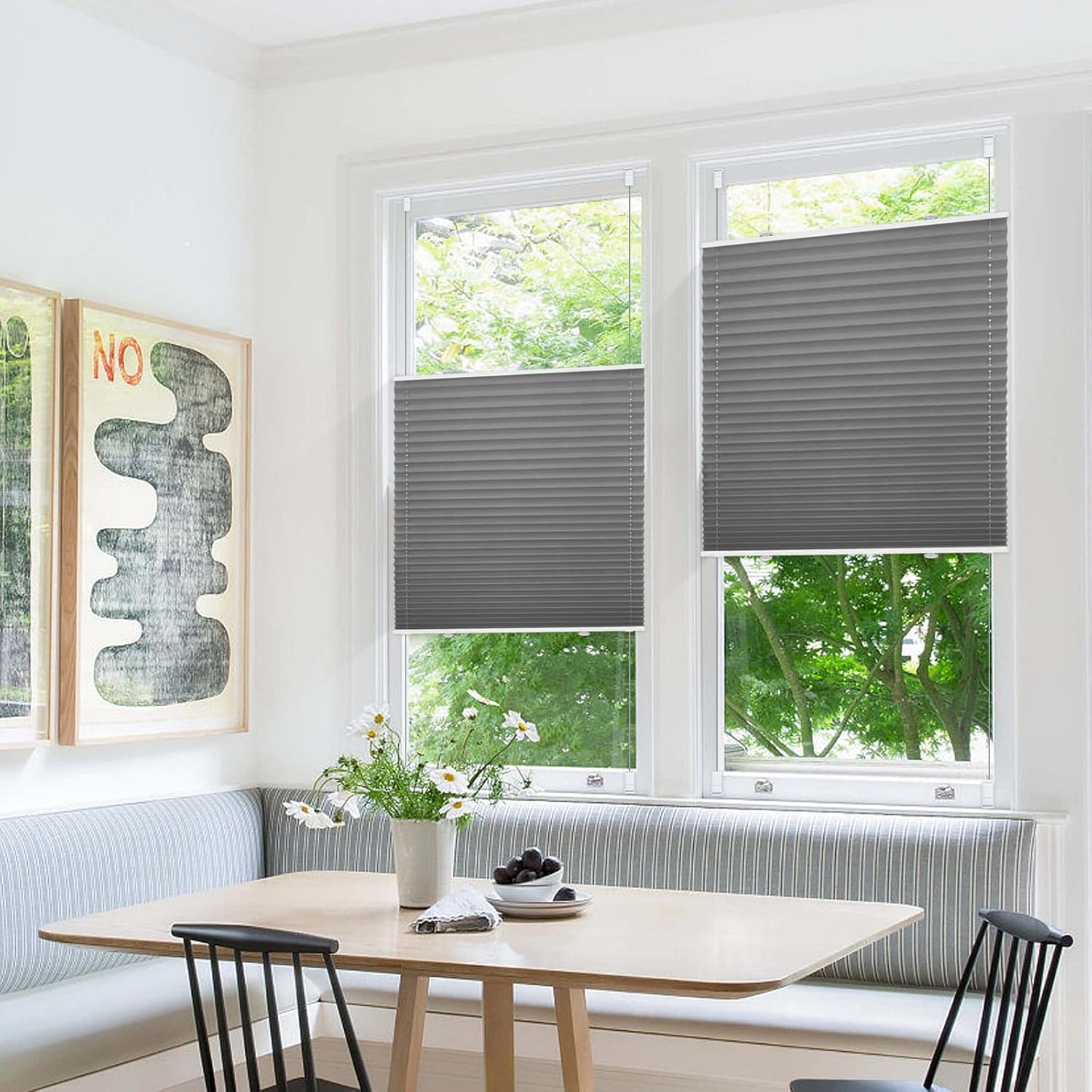 Detalle de Sanfree Plissee ohne Bohren Verdunkelung Klemmfix in Grau, 75x220 cm (Thermo Plissees, 100% Verdunklung)