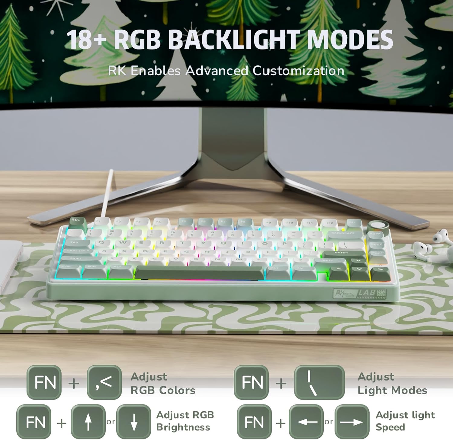 Thumbnail 6 de RK ROYAL KLUDGE R75 75% Wired Mechanical Keyboard with Volume Knob (Hot-Swappable, Gasket Mounted, Creamy Sound, MDA + PBT)