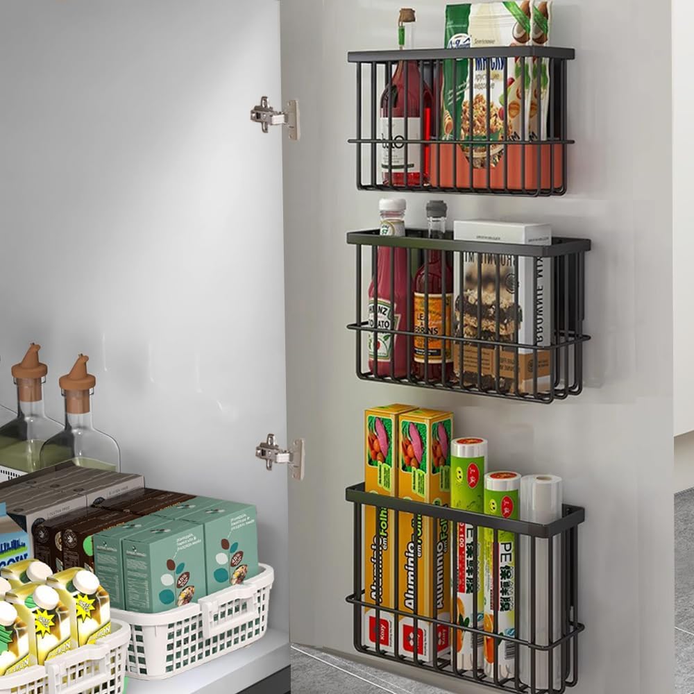 Detalle de EigPluy 3 Stück Küchenschranktür-Aufbewahrungsbox – Selbstklebende Wandmontage, platzsparender Organizer (Schwarz)