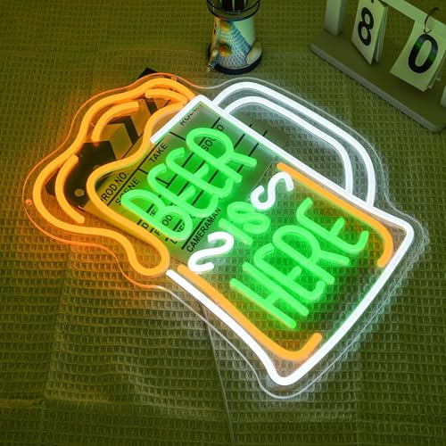 Detalle de LMSIGNLY Beer Is Here Neon Schild – LED-Neon Wanddekoration für Bar, Zuhause und Partys