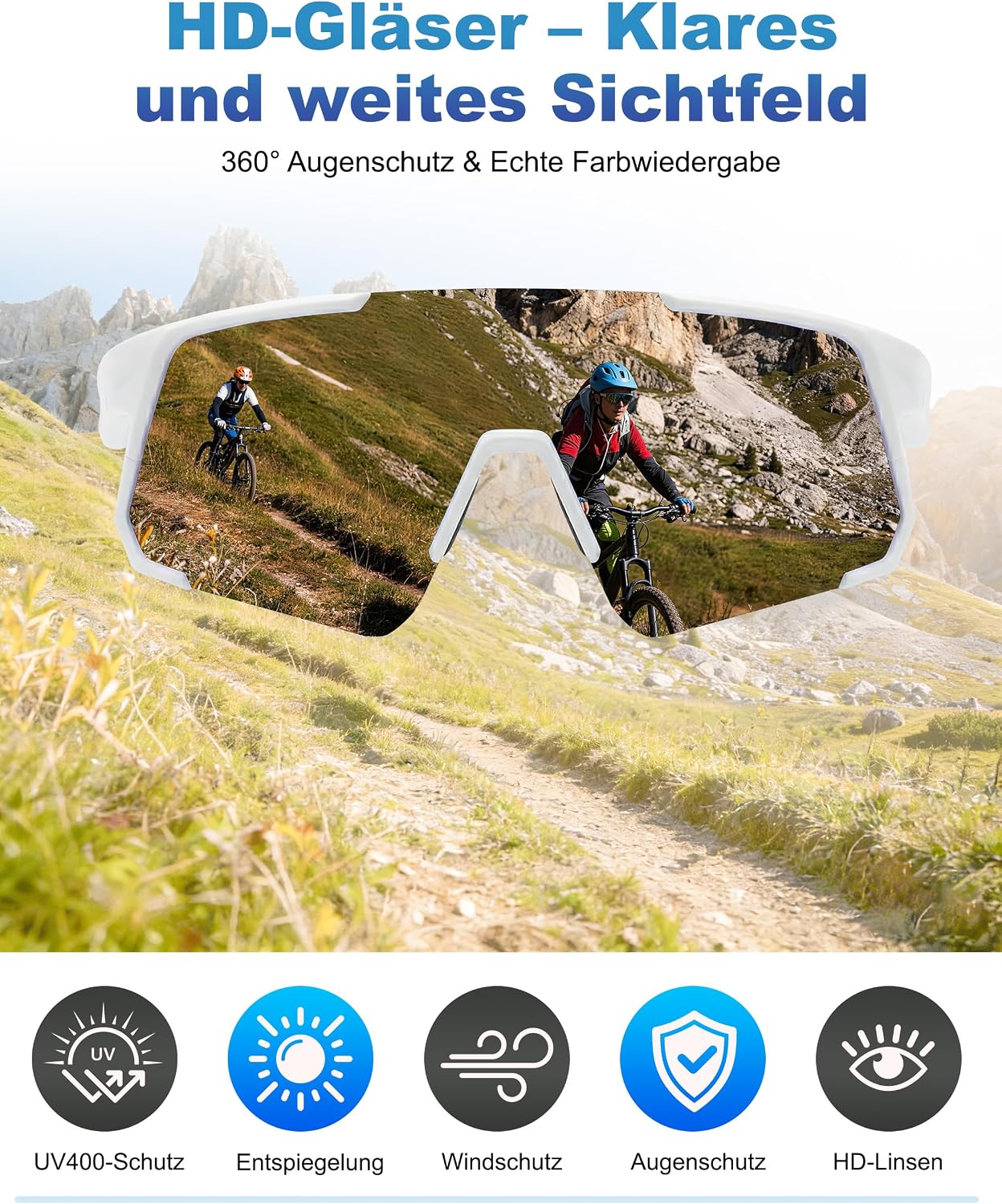 Detalle de Meayll Fahrradbrille Herren Damen – UV400 Schutz, TR90 Rahmen, verstellbare Nasenpads