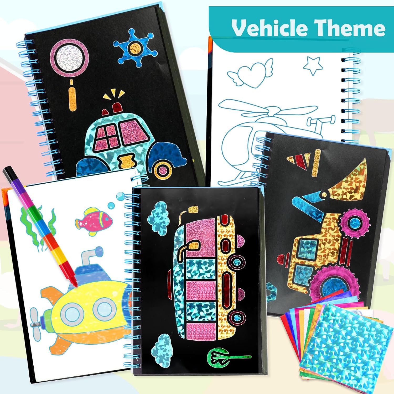 Thumbnail 6 de LIKYMO Foil Art for Kids (Vehicles) – Foil Craft Book DIY set for ages 4–9