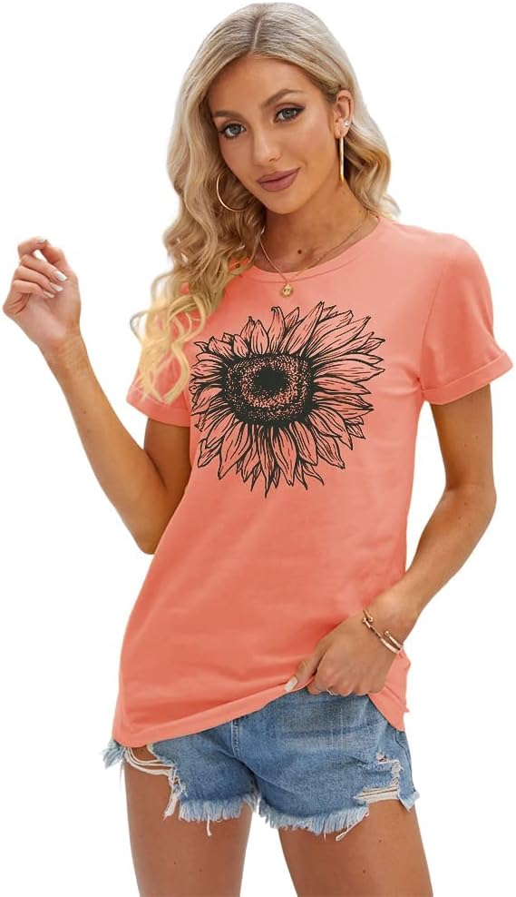Detalle de Cicy Bell Damen Sonnenblumen T Shirt – Sommerliches Kurzarm-Lieblingstuch mit charmantem Grafikdruck