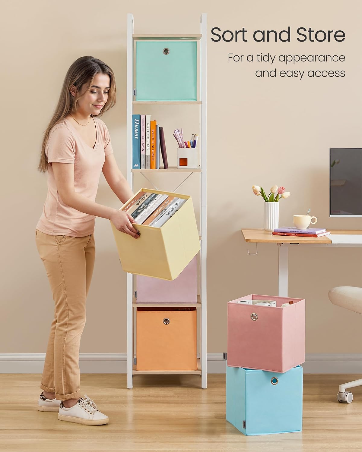 Detalle 2 de SONGMICS Storage Cubes (Set of 6) Collapsible Fabric Boxes, 26 x 26 x 28 cm – Rainbow Colour