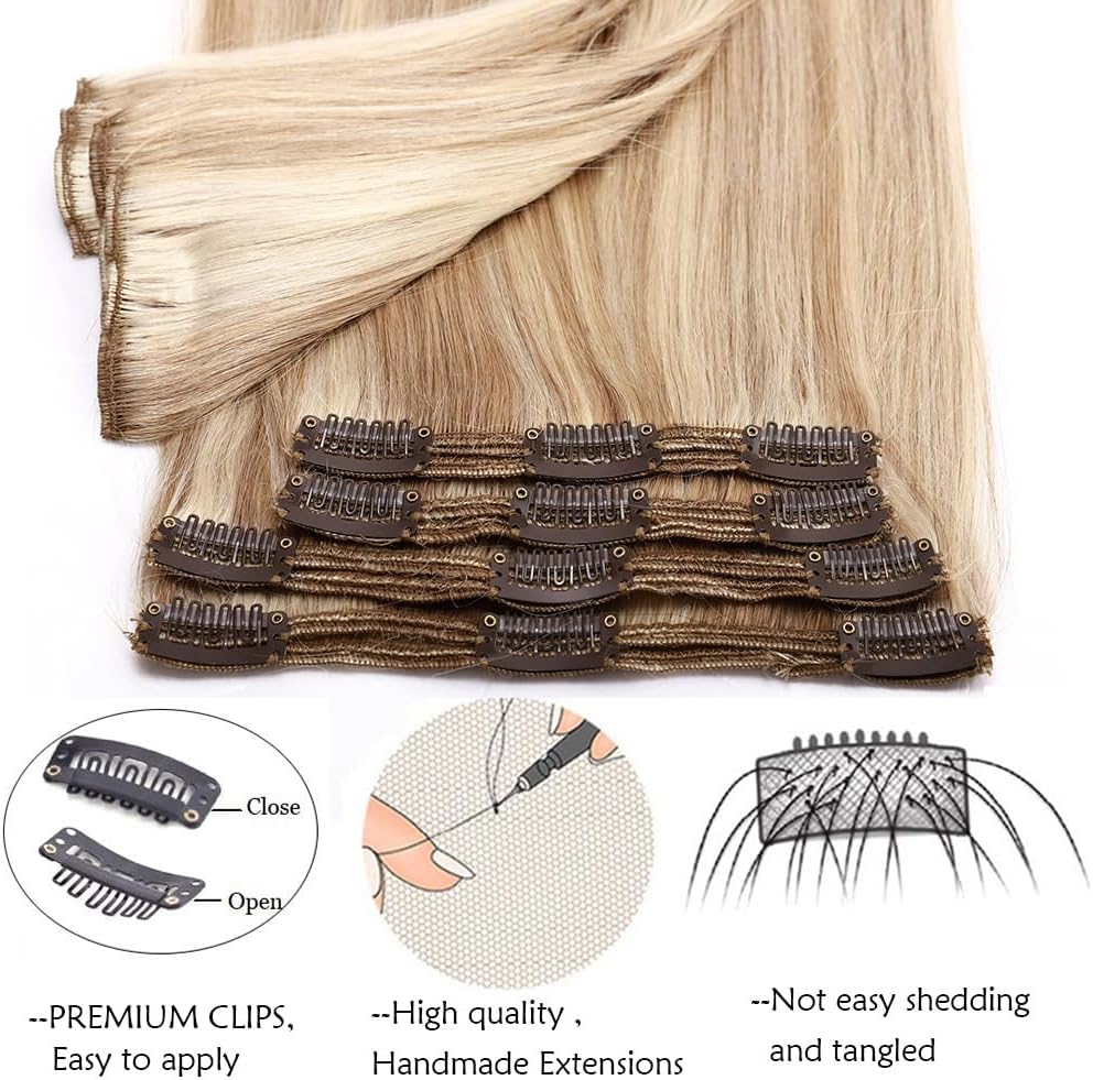 Detalle de SEGO Extension Clip Capelli Veri Volumizzante Set da 8 Fasce – Remy Double Weft, 50 cm, 140 g