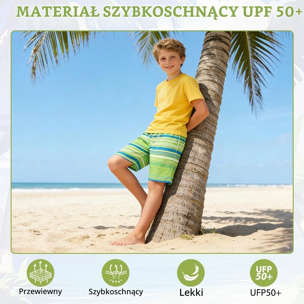 Detalle 2 de OSDUE chłopięce kąpielówki szybkoschnące z regulowanym sznurkiem i kieszenią