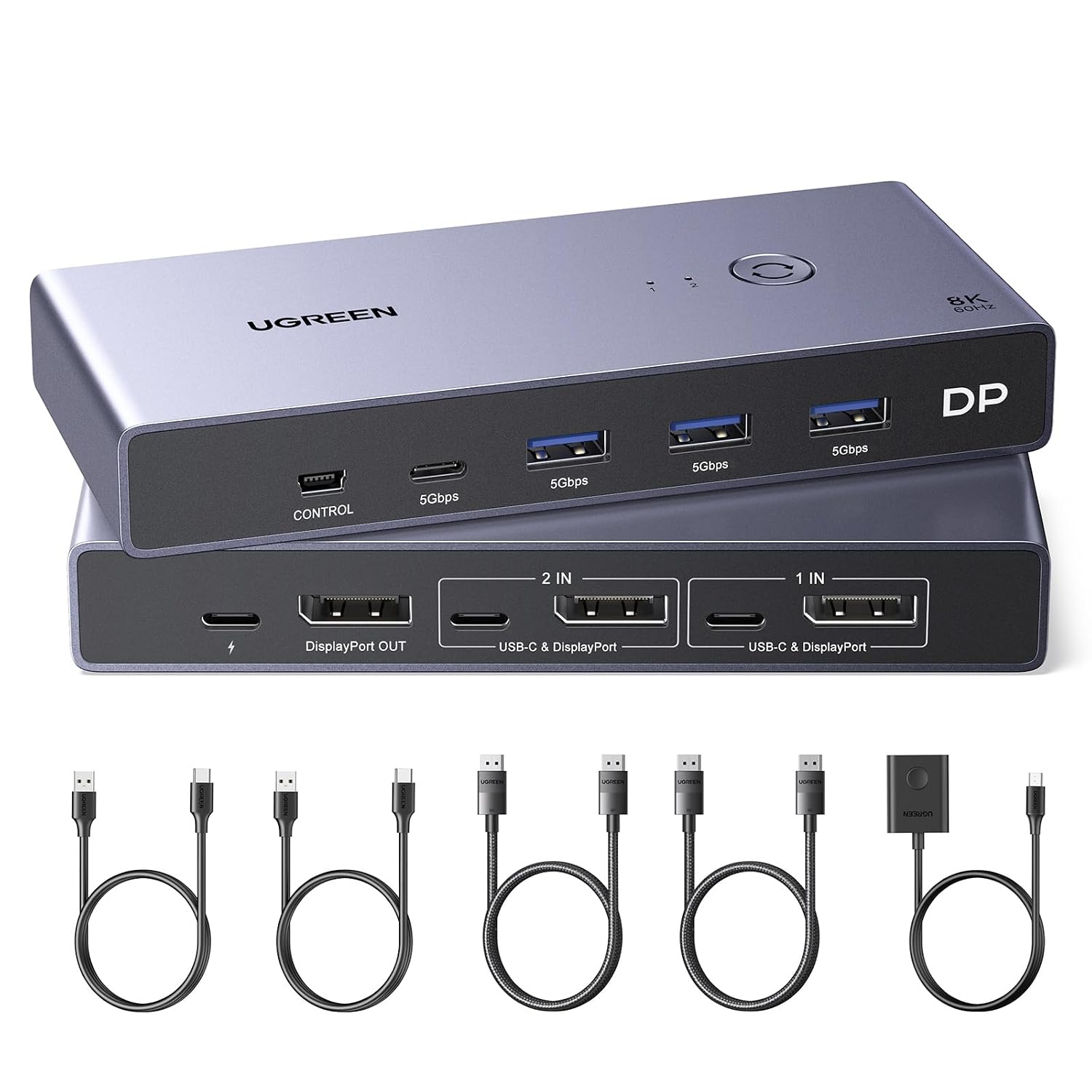 Detalle de UGREEN DP KVM-switch voor 2 pc’s, 8K@60Hz en 4 USB 3.0-poorten