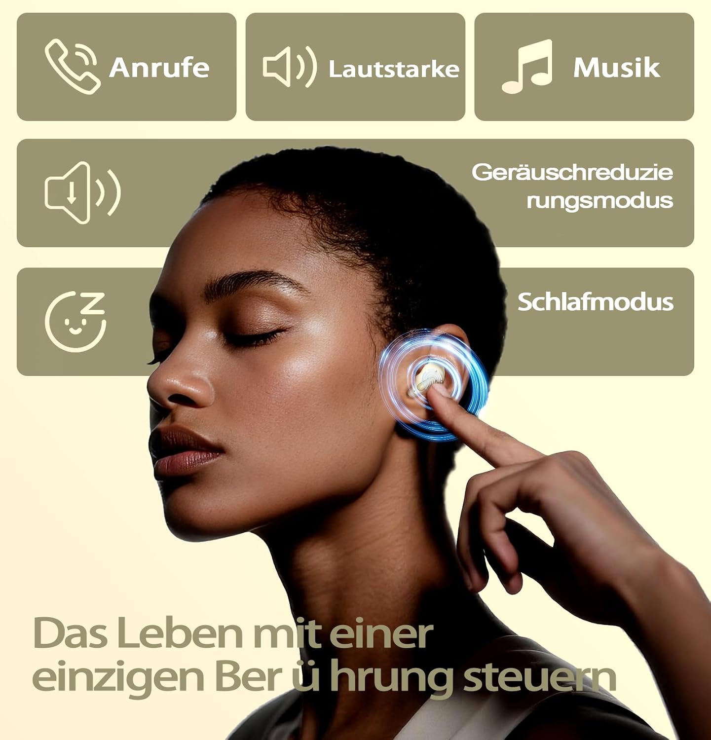 Detalle de Bluetooth Schlafkopfhörer Khaki: In-Ear, kabellos mit ANC, 14,2 mm Treiber und Nachtmodus