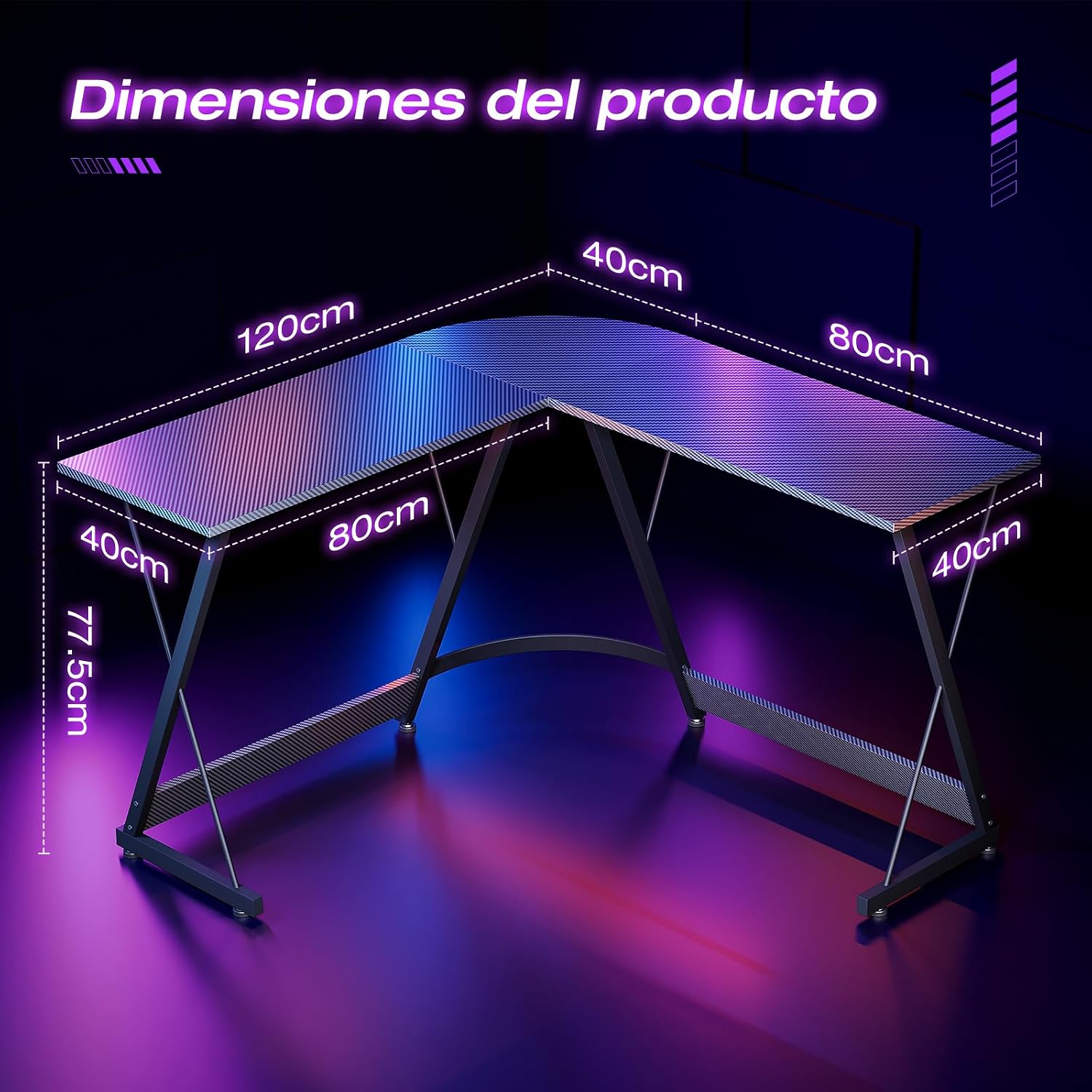 Detalle de ODK Escritorio Gaming 120 x 120 cm 🖥
