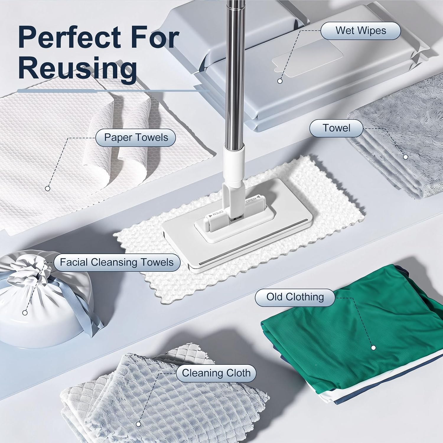 Detalle de Masthome Snap Grip Mini Mop with Built-in Squeegee