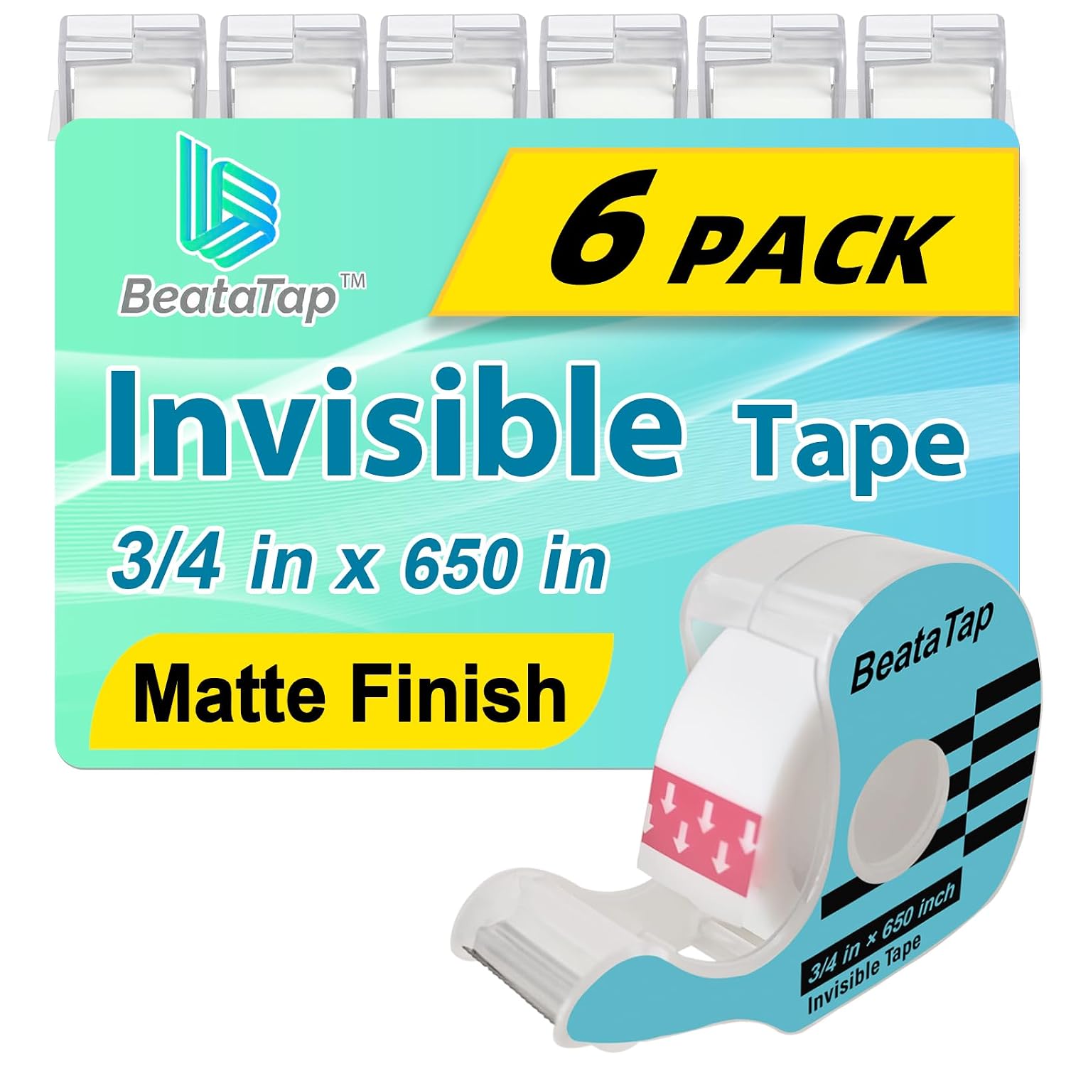 Detalle de BeataTap 3/4 in x 650 in Invisible Tape, Matte, Writable, 6 Rolls