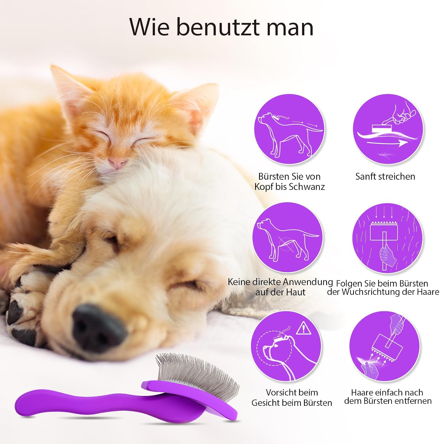 Detalle de YOPETAYU Slicker Bürste mit Holzgriff – extra lange Borsten (25 mm) für Langhaarfell von Hunden und Katzen